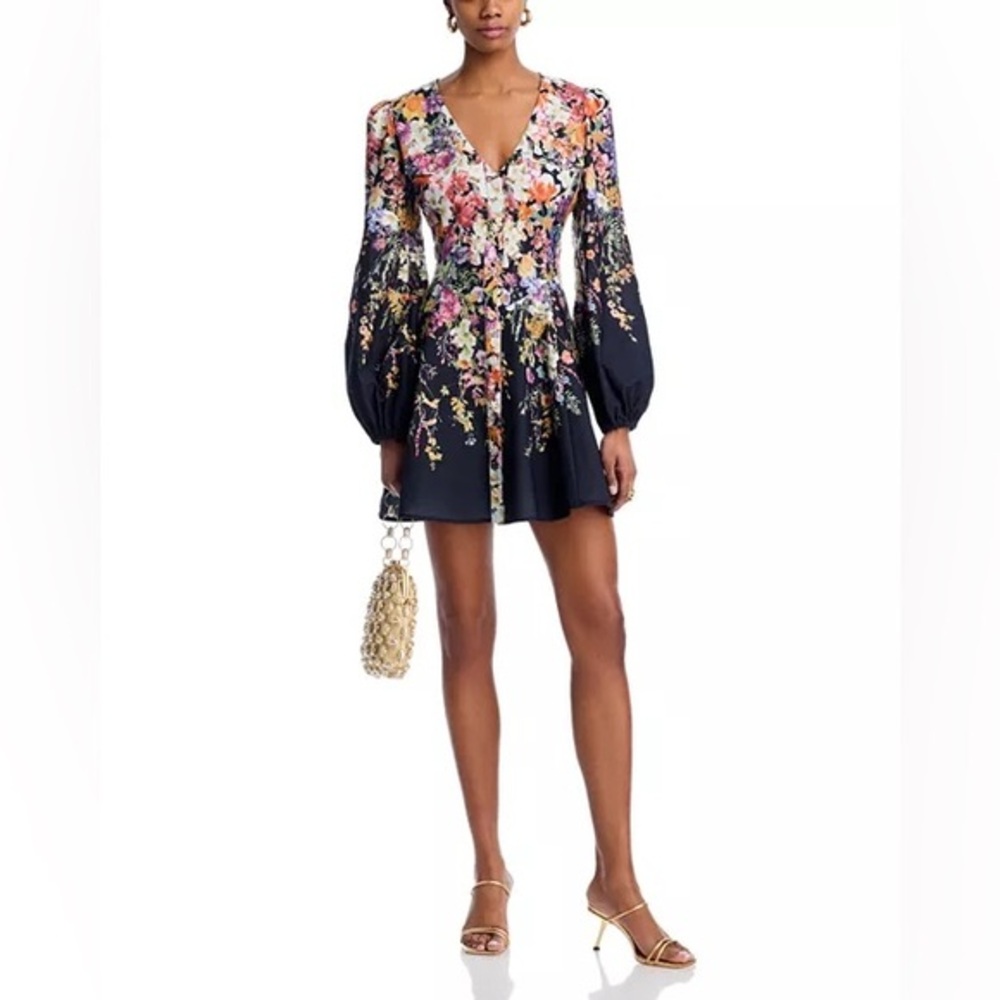 AQUA floral print mini dress with long blouson sleeves
